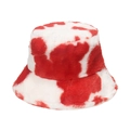 Chapeau bob en peluche à motif vache rouge et blanc en fausse fourrure douce - Adulte 58CM / Imprimé vache rouge