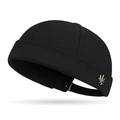 Gorro docker negro de algodón con un emblema metálico de hoja de arce dorada al lado - Ajustable / Negro