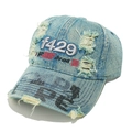Close-up of vintage washed denim baseball cap with distressed details and f429 embroidery - M (56-58cm) / Green