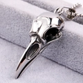 Macro shot of silver crow skull pendant in stainless steel with polished finish - Steel Color (No Chain)