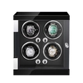 4-slot automatic watch winder box with black piano lacquer finish and clear window - 4 Slots / Black Lacquer & Black PU