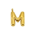 Detailed macro view of gold 3D puffy bubble initial M pendant in polished stainless steel - M-Gold / Letters (without Chain)
