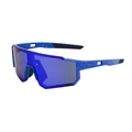 Blue oversized cycling sunglasses with yellow speckled frames and mirror coated lenses - C3 Blue Ink Dot / Blue Coating