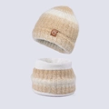 Set berretto e scaldacollo in maglia a righe beige per bambini con fodera in pile - Cachi