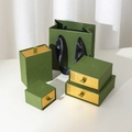 Vintage dark green jewelry drawer box set and matching paper gift bag with gold finish - Green And Gold Drawer Box (blank Version) / Handbag 11*12*6cm