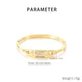 Detailed parameter view of gold stainless steel bangle with rhinestones and side clasp - Square Buckle Paved Zirconia Style (KB210730-KSZ)