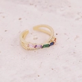 Detail of double-layer gold plated ring with five-color rectangular zircon stones - Adjustable Open / Five-Color Rectangular Zirconia Style (6#)