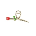 Elegant gold metal tulip hair claw clip with vibrant red flower and green leaves finish - 11CM Red Rose / Bulk Packaging