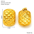 Detailed view of 18k gold plated stainless steel geometric earrings with size specs - Gold Quilted Style (SE014G)