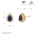 Detailed view showing dimensions and weight of blue teardrop earrings with 925 silver mark - Gold Stud Earrings-Blue