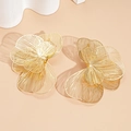 Detailed close-up of golden hollowed-out flower petal stud earrings with metallic sheen - Large / Gold