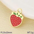 Ciondolo a fragola dorato con smalto rosso e verde, misura 15x10mm e peso di 1g - Stile Fragola Paffuta con Puntini Dorati (KLJ9625-ZLA)