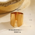 Golden chunky geometric stainless steel ring with embossed dot texture and wide band - Wide Surface Dot Embossed Style (695)