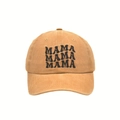 Washed cotton baseball cap in khaki with triple-row MAMA embroidery for women - MAMA Style / Yellow