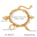 Detail view of gold charm bracelet with dimensions and weight specs in 17.5cm plus 5cm length - Multi-Charm Heart & Horn Gold Bracelet (HC-B20107)