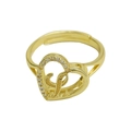 Golden heart-shaped open ring featuring cursive letter L and sparkling rhinestones - Adjustable Open / Letter L