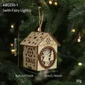 Lighted wooden Christmas house ornament with XMAS engraving and star cutouts - Wooden House Colorful Light Style A