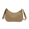 Chic khaki faux leather hobo shoulder bag with elegant gold zipper and minimalist design - Khaki