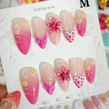 Pink gradient handmade press-on nails set with relief flower and polka dot designs - K065【30pcs】 / Boxed (jelly Gel + Granules)