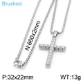 Pendentif croix en acier brossé argenté avec chaîne box, bijou minimaliste 32x22mm - Petite Taille (32x22mm) / Acier