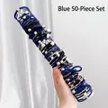 50-piece set of blue high-elastic hair ties for girls with pearls and metal beads - Blue Series Style D