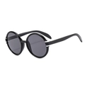 Übergroße runde schwarze Sonnenbrille mit dickem Retro-Rahmen und dunkelgrauen Gläsern - Schwarzer Rahmen Mit Weißem Streifen Graue Gläser