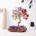 Handmade chakra crystal tree on amethyst cluster base with colorful natural gemstones - Amethyst Cluster Base 7 Chakra Tree