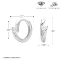 Detailansicht der 925 Sterling Silber Creolen mit Maßen und 5A Zirkonia-Inlay - 925 Silber Weißgold beschichtet