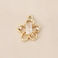 Detail of 18K gold-plated floral pendant with rectangular zircon and small crystals - PJ0294-Gold Four Petal Flower Rectangular Zircon