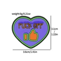 Purple heart enamel dagger badge with Fuck Off text and orange gesture detail - Heart Shape Fuck Off