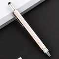 Multi-functional 6-in-1 rose gold metal tool pen with ruler and capacitive stylus - Style B / Rose Gold