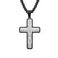 Colgante de cruz bicolor en acero inoxidable con textura de diamante y cadena negra - Solo Colgante (Negro y Acero)