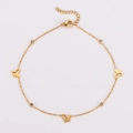Detailed shot of golden butterfly anklet with sparkling round crystals and lobster clasp - Gold (Butterfly)