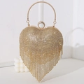 Pochette da sera dorata a forma di cuore con strass scintillanti e frange eleganti - Oro