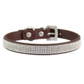 Brown leather pet collar featuring five rows of sparkling rhinestones and silver buckle - S (1.5-37CM) / Brown