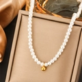White Faux Pearl Beaded Necklace with Gold Bead