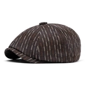 Classic newsboy cap in brown striped fabric with a retro British flat cap design - Coffee