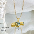 Titanium steel gold necklace with blue globe airplane and suitcase pendants - Gold - Global Flight Necklace