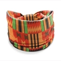 Elastic wide headband featuring colorful African geometric patterns in red and green - Style 108
