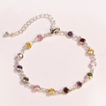 Detailed view of adjustable colorful zircon bracelet with silver-tone bezel-set gemstones - 4.0mm Round Zircon Colorful (Silver)