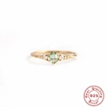 Anillo de plata S925 con opalo verde redondo y acentos de diamante en banda dorada - US 6 / Dorado-Estilo 1 (Piedra Verde Redonda)