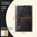 Vintage coffee brown A7 PU leather binder notebook with leaf embossing and bronze pendant - Lined / Coffee / A7