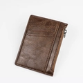 Slim brown faux leather card holder wallet with multiple slots and metal zipper pocket - Dark Coffee