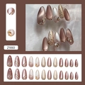 Braune Cat-Eye Kunstnägel mit Marmor-Effekt und 3D-Metallstruktur im 24er-Set - Kleber-Typ / Herbst Liebesbrief (Z980)