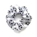 Detail of white satin soccer print hair scrunchie with soft elastic texture - White