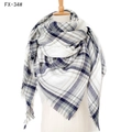Plaid scarf with fringes in white, navy and grey colors on a mannequin display - 140x140cm / 34# Blue