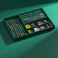 Dark green velvet jewelry display tray with multi-slot organizers, size 35x24x3cm - Three-Use Tray