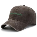 Washed cotton baseball cap in charcoal grey with green happy-headache embroidery - Adjustable / Coffee