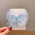 Barrette à cheveux avec nœud en mousseline bleu clair et texture en maille pour fillettes - Bleu Féerique