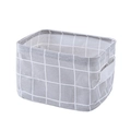 Rectangular grey and white plaid cotton linen storage basket with side fabric handles - Grey Plaid